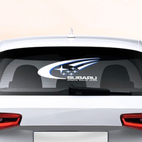 Наклейка на авто - для заднего стекла с принтом Subaru в Новосибирске, ПВХ | Точные размеры наклейки зависят от выбранного изображения (ширина не больше 75 мм, высота не больше 45 мм) | Тематика изображения на принте: автобренд | лого | машина | субару