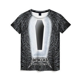 Женская футболка 3D с принтом METALLICA в Новосибирске, 100% полиэфир ( синтетическое хлопкоподобное полотно) | прямой крой, круглый вырез горловины, длина до линии бедер | металлика