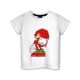 Детская футболка хлопок с принтом Knuckles в Новосибирске, 100% хлопок | круглый вырез горловины, полуприлегающий силуэт, длина до линии бедер | Тематика изображения на принте: knukles | sonic | ехидна | наклз | соник