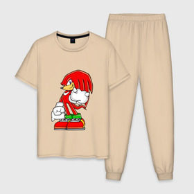 Мужская пижама хлопок с принтом Knuckles в Новосибирске, 100% хлопок | брюки и футболка прямого кроя, без карманов, на брюках мягкая резинка на поясе и по низу штанин
 | knukles | sonic | ехидна | наклз | соник