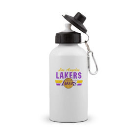 Бутылка спортивная с принтом Los Angeles Lakers в Новосибирске, металл | емкость — 500 мл, в комплекте две пластиковые крышки и карабин для крепления | Тематика изображения на принте: basketball | lakers | баскетболл | лос анджелес | нба