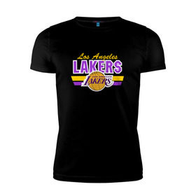 Мужская футболка премиум с принтом Los Angeles Lakers в Новосибирске, 92% хлопок, 8% лайкра | приталенный силуэт, круглый вырез ворота, длина до линии бедра, короткий рукав | Тематика изображения на принте: basketball | lakers | баскетболл | лос анджелес | нба