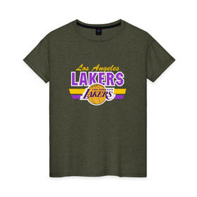 Женская футболка хлопок с принтом Los Angeles Lakers в Новосибирске, 100% хлопок | прямой крой, круглый вырез горловины, длина до линии бедер, слегка спущенное плечо | basketball | lakers | баскетболл | лос анджелес | нба