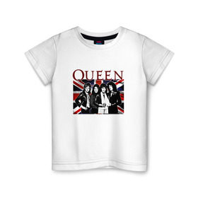 Детская футболка хлопок с принтом Queen band в Новосибирске, 100% хлопок | круглый вырез горловины, полуприлегающий силуэт, длина до линии бедер | england | freddie | mercury | queen   легендарная рок группаqueen | фредди меркьури