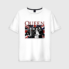 Женская футболка хлопок Oversize с принтом Queen band в Новосибирске, 100% хлопок | свободный крой, круглый ворот, спущенный рукав, длина до линии бедер
 | england | freddie | mercury | queen   легендарная рок группаqueen | фредди меркьури