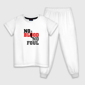 Детская пижама хлопок с принтом No blood no foul Basketball в Новосибирске, 100% хлопок |  брюки и футболка прямого кроя, без карманов, на брюках мягкая резинка на поясе и по низу штанин
 | basketball | баскетбол | мяч | силуэт | спортсмен