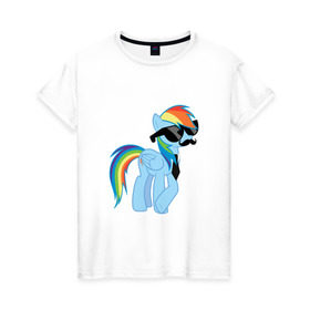 Женская футболка хлопок с принтом Rainbow Dash в Новосибирске, 100% хлопок | прямой крой, круглый вырез горловины, длина до линии бедер, слегка спущенное плечо | mlp | pony | rainbow dash | пони | радуга | рэйнбоу | усы