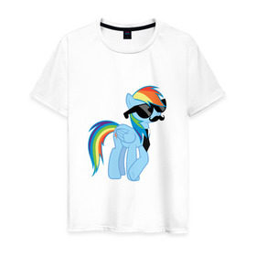 Мужская футболка хлопок с принтом Rainbow Dash в Новосибирске, 100% хлопок | прямой крой, круглый вырез горловины, длина до линии бедер, слегка спущенное плечо. | mlp | pony | rainbow dash | пони | радуга | рэйнбоу | усы