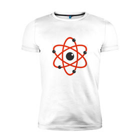 Мужская футболка премиум с принтом Atom в Новосибирске, 92% хлопок, 8% лайкра | приталенный силуэт, круглый вырез ворота, длина до линии бедра, короткий рукав | атом | атомэлектрон | молекула | протон | химия