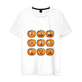 Мужская футболка хлопок с принтом Набор тыкв (Хеллоуин) в Новосибирске, 100% хлопок | прямой крой, круглый вырез горловины, длина до линии бедер, слегка спущенное плечо. | halloween | мистика | смайл | тыква | ужас | хеллоуин
