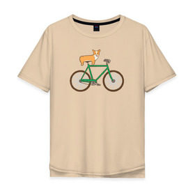 Мужская футболка хлопок Oversize с принтом Корги на велосипеде в Новосибирске, 100% хлопок | свободный крой, круглый ворот, “спинка” длиннее передней части | велосипед | корги | собака