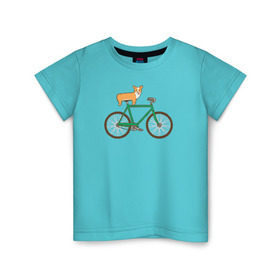 Детская футболка хлопок с принтом Корги на велосипеде в Новосибирске, 100% хлопок | круглый вырез горловины, полуприлегающий силуэт, длина до линии бедер | велосипед | корги | собака