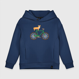 Детское худи Oversize хлопок с принтом Корги на велосипеде в Новосибирске, френч-терри — 70% хлопок, 30% полиэстер. Мягкий теплый начес внутри —100% хлопок | боковые карманы, эластичные манжеты и нижняя кромка, капюшон на магнитной кнопке | велосипед | корги | собака