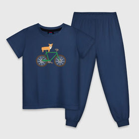 Детская пижама хлопок с принтом Корги на велосипеде в Новосибирске, 100% хлопок |  брюки и футболка прямого кроя, без карманов, на брюках мягкая резинка на поясе и по низу штанин
 | велосипед | корги | собака