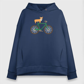 Женское худи Oversize хлопок с принтом Корги на велосипеде в Новосибирске, френч-терри — 70% хлопок, 30% полиэстер. Мягкий теплый начес внутри —100% хлопок | боковые карманы, эластичные манжеты и нижняя кромка, капюшон на магнитной кнопке | велосипед | корги | собака