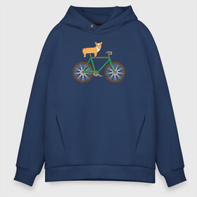 Мужское худи Oversize хлопок с принтом Корги на велосипеде в Новосибирске, френч-терри — 70% хлопок, 30% полиэстер. Мягкий теплый начес внутри —100% хлопок | боковые карманы, эластичные манжеты и нижняя кромка, капюшон на магнитной кнопке | велосипед | корги | собака
