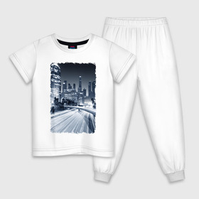 Детская пижама хлопок с принтом Ночной город в Новосибирске, 100% хлопок |  брюки и футболка прямого кроя, без карманов, на брюках мягкая резинка на поясе и по низу штанин
 | америка | мегаполис | ночь | столица | сша