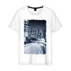 Мужская футболка хлопок с принтом Ночной город в Новосибирске, 100% хлопок | прямой крой, круглый вырез горловины, длина до линии бедер, слегка спущенное плечо. | америка | мегаполис | ночь | столица | сша