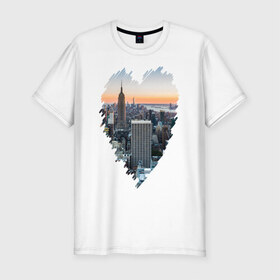 Мужская футболка премиум с принтом Любимый Нью-Йорк в Новосибирске, 92% хлопок, 8% лайкра | приталенный силуэт, круглый вырез ворота, длина до линии бедра, короткий рукав | Тематика изображения на принте: new york | америка | мегаполис | сердце | я люблю