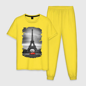 Мужская пижама хлопок с принтом Эйфелева башня в Новосибирске, 100% хлопок | брюки и футболка прямого кроя, без карманов, на брюках мягкая резинка на поясе и по низу штанин
 | france | paris | париж | франция | эйфелева башня