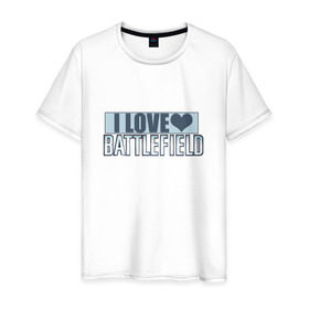 Мужская футболка хлопок с принтом I LOVE BATTLEFIELD в Новосибирске, 100% хлопок | прямой крой, круглый вырез горловины, длина до линии бедер, слегка спущенное плечо. | 
