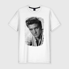 Мужская футболка премиум с принтом Элвис Пресли в Новосибирске, 92% хлопок, 8% лайкра | приталенный силуэт, круглый вырез ворота, длина до линии бедра, короткий рукав | elvis presley | король | рок н ролл | элвис пресли