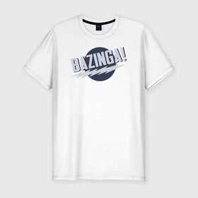 Мужская футболка премиум с принтом Black Big Bang Theory Bazinga в Новосибирске, 92% хлопок, 8% лайкра | приталенный силуэт, круглый вырез ворота, длина до линии бедра, короткий рукав | black big bang theory bazinga теория большого