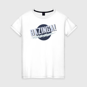 Женская футболка хлопок с принтом Black Big Bang Theory Bazinga в Новосибирске, 100% хлопок | прямой крой, круглый вырез горловины, длина до линии бедер, слегка спущенное плечо | black big bang theory bazinga теория большого