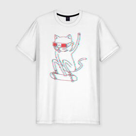 Мужская футболка премиум с принтом Кот скейтбордист в Новосибирске, 92% хлопок, 8% лайкра | приталенный силуэт, круглый вырез ворота, длина до линии бедра, короткий рукав | борд | кот | кошки | очки | скейтборд | стерео | экстрим