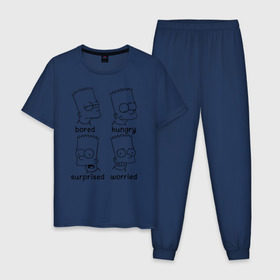 Мужская пижама хлопок с принтом Bart Emotions в Новосибирске, 100% хлопок | брюки и футболка прямого кроя, без карманов, на брюках мягкая резинка на поясе и по низу штанин
 | emotions bart simpson барт симпсон эмоции