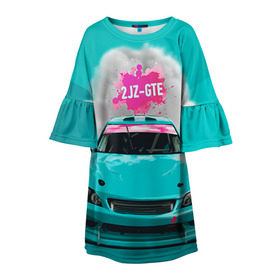 Детское платье 3D с принтом 2 JZ GTE в Новосибирске, 100% полиэстер | прямой силуэт, чуть расширенный к низу. Круглая горловина, на рукавах — воланы | Тематика изображения на принте: 2jz gte | altezza | drift | jdm | toyota | альтеза | гонка | ждм