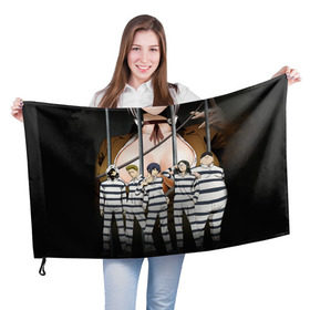 Флаг 3D с принтом Prison School в Новосибирске, 100% полиэстер | плотность ткани — 95 г/м2, размер — 67 х 109 см. Принт наносится с одной стороны | kangoku gakuen | kiyoshi fujino | киёши фуджино | призон скул