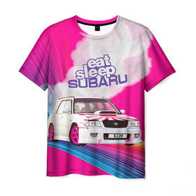 Мужская футболка 3D с принтом Subaru в Новосибирске, 100% полиэфир | прямой крой, круглый вырез горловины, длина до линии бедер | drag | eat | ej20 | forester | jdm | rainbow | sf5 | sleep | subaru | субару | супердрифтбитва | форестер