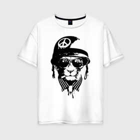 Женская футболка хлопок Oversize с принтом Pacific cat в Новосибирске, 100% хлопок | свободный крой, круглый ворот, спущенный рукав, длина до линии бедер
 | кот | крутой кот | лев | пацифик