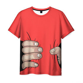 Мужская футболка 3D с принтом Рука в Новосибирске, 100% полиэфир | прямой крой, круглый вырез горловины, длина до линии бедер | обхват | пальцы | рука | талия