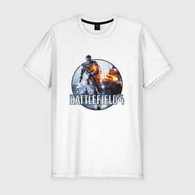 Мужская футболка премиум с принтом Battlefield 4 в Новосибирске, 92% хлопок, 8% лайкра | приталенный силуэт, круглый вырез ворота, длина до линии бедра, короткий рукав | логотип battlefield 4bf battlefield