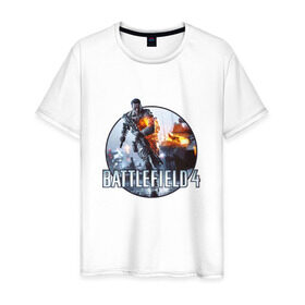 Мужская футболка хлопок с принтом Battlefield 4 в Новосибирске, 100% хлопок | прямой крой, круглый вырез горловины, длина до линии бедер, слегка спущенное плечо. | логотип battlefield 4bf battlefield