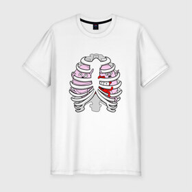 Мужская футболка премиум с принтом Грудная клетка в Новосибирске, 92% хлопок, 8% лайкра | приталенный силуэт, круглый вырез ворота, длина до линии бедра, короткий рукав | Тематика изображения на принте: лёгкие | органы | рёбра | сердце