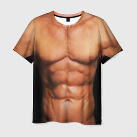 Мужская футболка 3D с принтом Идеальное тело в Новосибирске, 100% полиэфир | прямой крой, круглый вырез горловины, длина до линии бедер | Тематика изображения на принте: идеальное | пресс | спорт | тело | торс