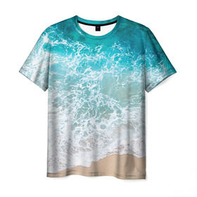 Мужская футболка 3D с принтом Берег в Новосибирске, 100% полиэфир | прямой крой, круглый вырез горловины, длина до линии бедер | Тематика изображения на принте: берег | вода | волны | море | пляж | прилив
