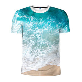 Мужская футболка 3D спортивная с принтом Берег в Новосибирске, 100% полиэстер с улучшенными характеристиками | приталенный силуэт, круглая горловина, широкие плечи, сужается к линии бедра | Тематика изображения на принте: берег | вода | волны | море | пляж | прилив