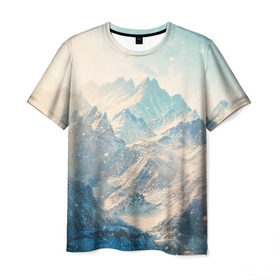 Мужская футболка 3D с принтом Горы в Новосибирске, 100% полиэфир | прямой крой, круглый вырез горловины, длина до линии бедер | горы | облака | пейзаж