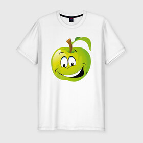 Мужская футболка премиум с принтом Яблоко в Новосибирске, 92% хлопок, 8% лайкра | приталенный силуэт, круглый вырез ворота, длина до линии бедра, короткий рукав | смайлик | улыбка | фрукты | яблоко | яблокосмайл