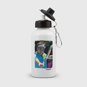 Бутылка спортивная с принтом Роджер Федерер в Новосибирске, металл | емкость — 500 мл, в комплекте две пластиковые крышки и карабин для крепления | roger federer | роджер федерер | теннис | чампион
