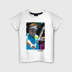 Детская футболка хлопок с принтом Роджер Федерер в Новосибирске, 100% хлопок | круглый вырез горловины, полуприлегающий силуэт, длина до линии бедер | roger federer | роджер федерер | теннис | чампион