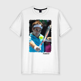 Мужская футболка премиум с принтом Роджер Федерер в Новосибирске, 92% хлопок, 8% лайкра | приталенный силуэт, круглый вырез ворота, длина до линии бедра, короткий рукав | Тематика изображения на принте: roger federer | роджер федерер | теннис | чампион