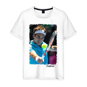 Мужская футболка хлопок с принтом Роджер Федерер в Новосибирске, 100% хлопок | прямой крой, круглый вырез горловины, длина до линии бедер, слегка спущенное плечо. | roger federer | роджер федерер | теннис | чампион
