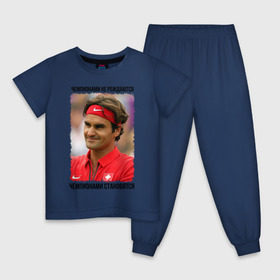 Детская пижама хлопок с принтом Роджер Федерер (Roger Federer) в Новосибирске, 100% хлопок |  брюки и футболка прямого кроя, без карманов, на брюках мягкая резинка на поясе и по низу штанин
 | Тематика изображения на принте: чемпионами не рождаются | чемпионами становятся