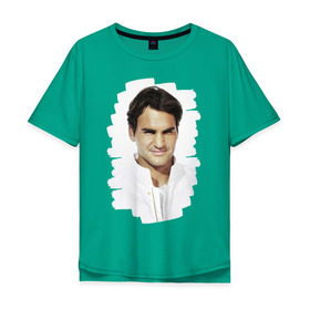 Мужская футболка хлопок Oversize с принтом Roger Federer в Новосибирске, 100% хлопок | свободный крой, круглый ворот, “спинка” длиннее передней части | Тематика изображения на принте: roger federer | роджер федерер | теннис | чемпион