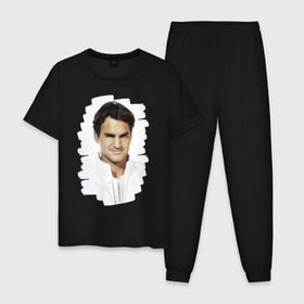 Мужская пижама хлопок с принтом Roger Federer в Новосибирске, 100% хлопок | брюки и футболка прямого кроя, без карманов, на брюках мягкая резинка на поясе и по низу штанин
 | Тематика изображения на принте: roger federer | роджер федерер | теннис | чемпион